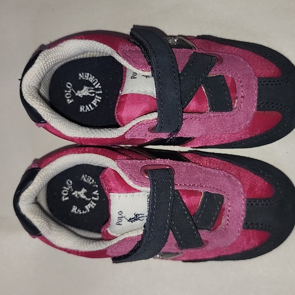 Polo by Ralph Lauren Girls Pink and Black Velcro Shoes 7T - Picture 2 of 5
